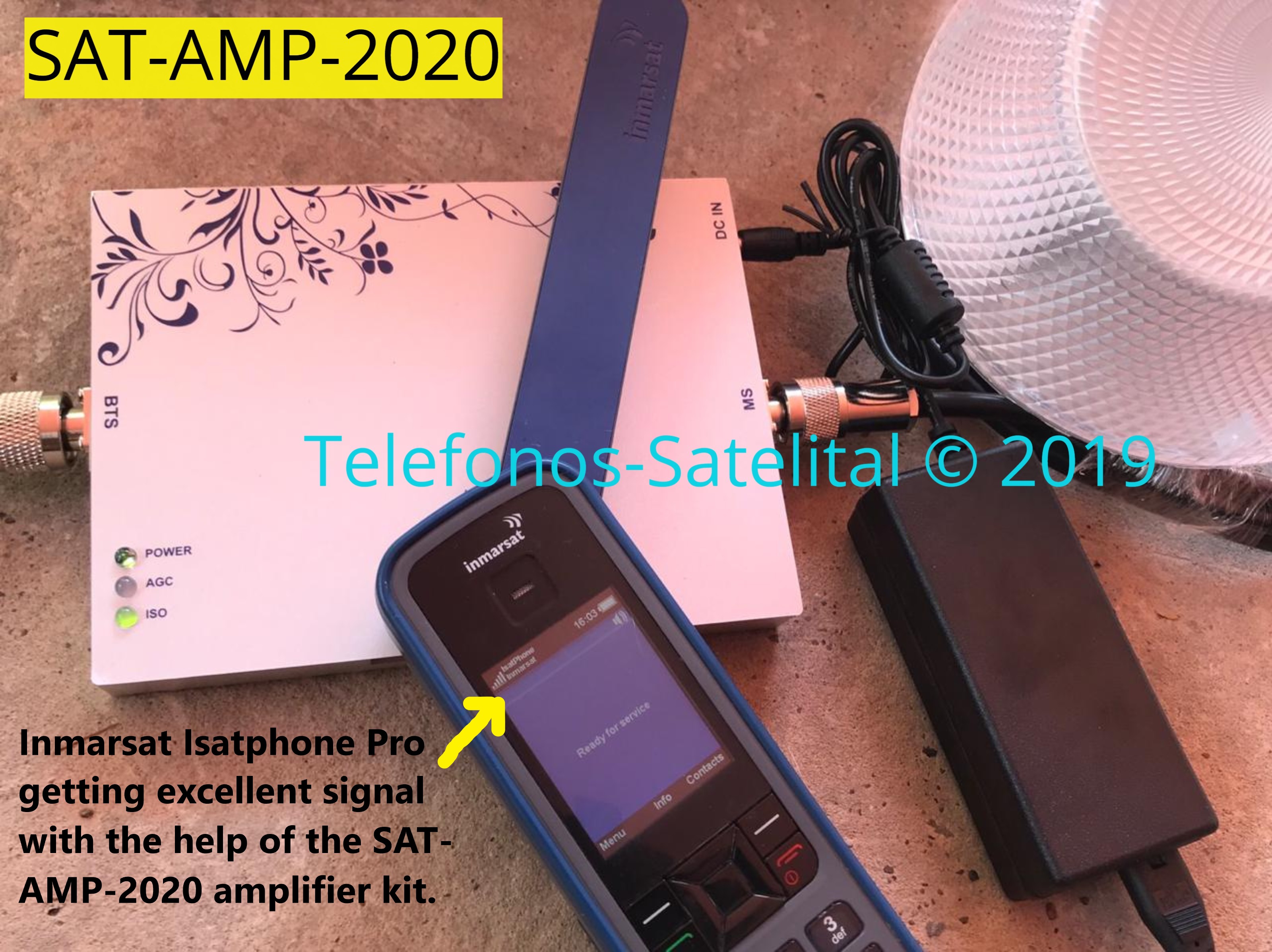 Inmarsat Isatphone Pro gets signal indoors with the help of the SAT AMP 2020 aero antenna